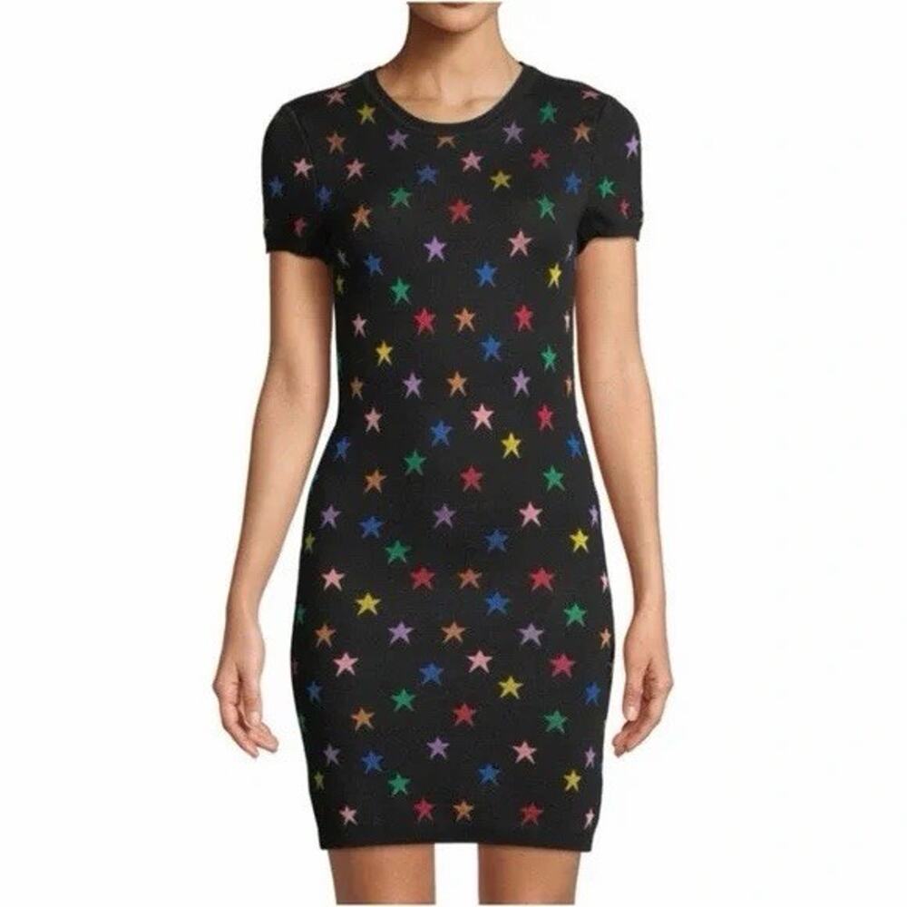 Alice & Olivia Star Print Hayden‎ Sweater Dress Rainbow Star Short Mini Size XS